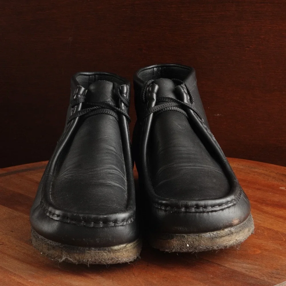Clarks Boots Mens SZ 11M BLK Originals Wallabee Leather Moc Toe Classic Neutral